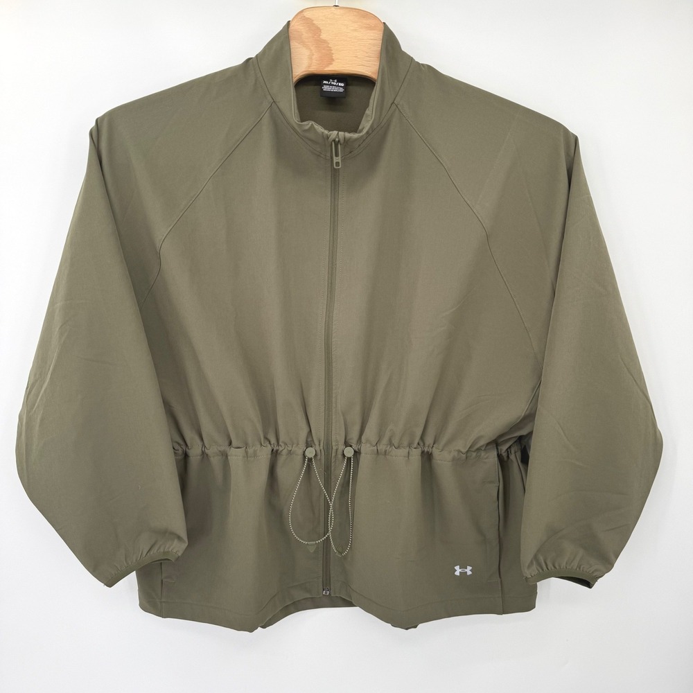 Under Armour Jacket Women XL Olive Green Full Zip Drawstring Waist Activewear